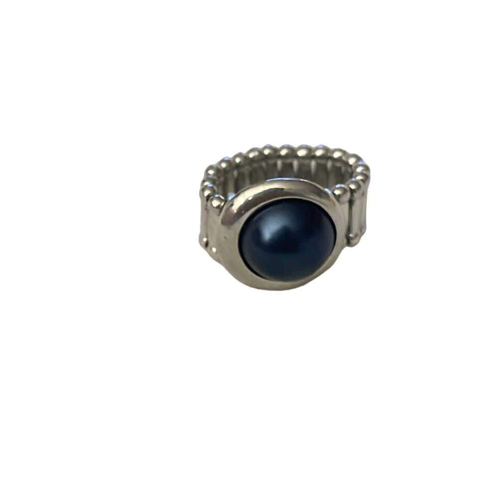 Vintage Stretch Ring with Navy‎ Blue Stone Elegant Adjustable Jewelry R-04